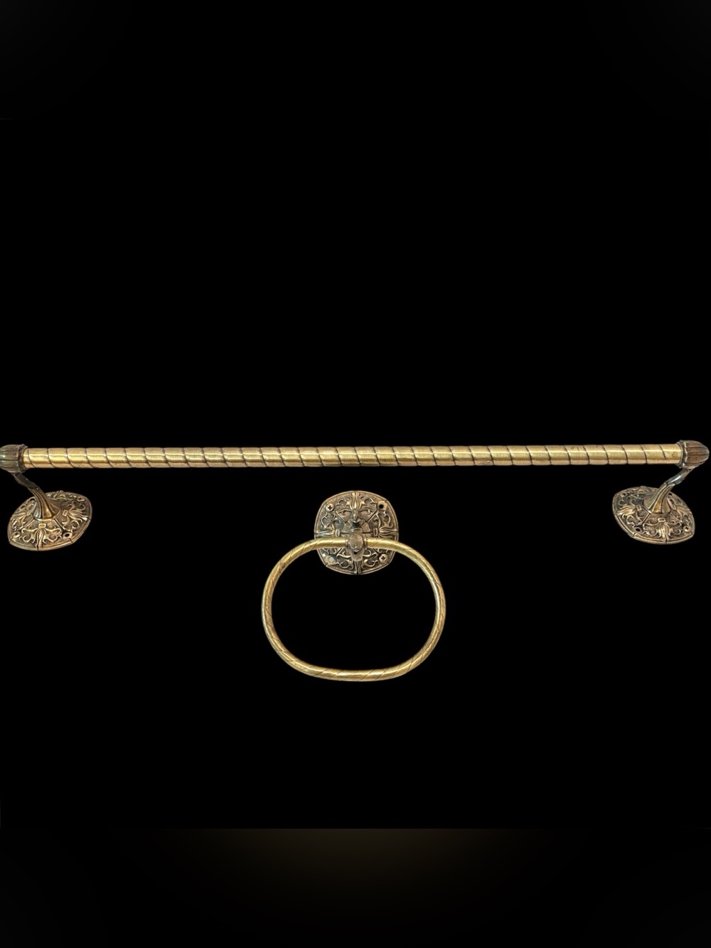 Towel Bar And Hand Towel Ring Ornate Gold 70's MCM Regency Vintage Lot Set